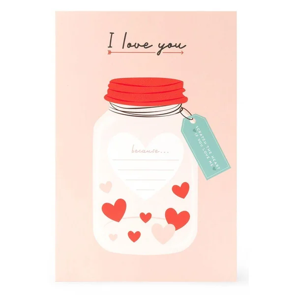 SCRATCH REVEAL GREETING CARD - SCRATCH OFF CARD - I LOVE YOU - HEART