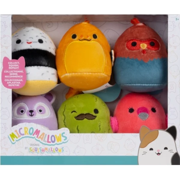 Squishmallows Micromallows Paquet de 6 pcs (Charles, Onel, Mo, Cookie, Reed, Layla)