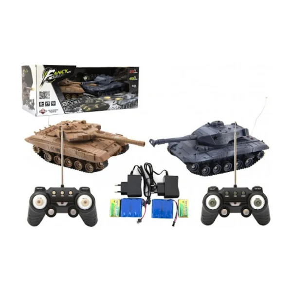 Tank RC 2pcs 25cm bataille de chars + pack rechargeable 27MHZ et 40MHz avec son et lumière