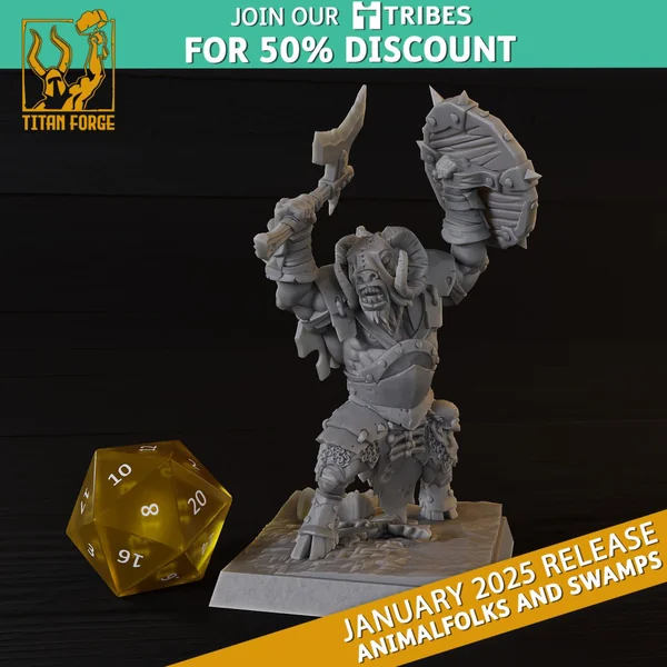 Titan Forge - Animal Folk - Goatman Warriors Hand Weapons & Shield with EMC