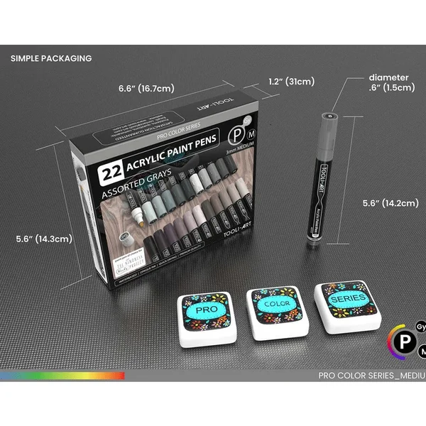 TOOLI-ART Marqueur Acrylique Set Gris 22 couleurs EF 07mm