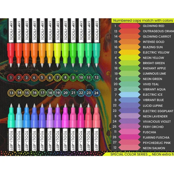 TOOLI-ART Marqueur Acrylique Set Neon 24 couleurs EF 07mm