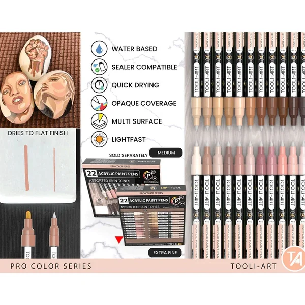 TOOLI-ART Marqueur Acrylique Set Teintes chairs 22 couleurs EF 07mm