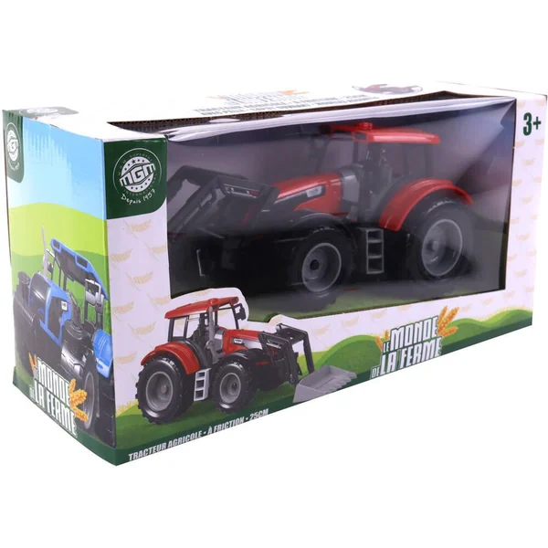 TRACTEUR ROUGE 25 CM A FRICTION AVEC OUTIL AVANT- LE CAPOT MOTEUR S'OUVRE