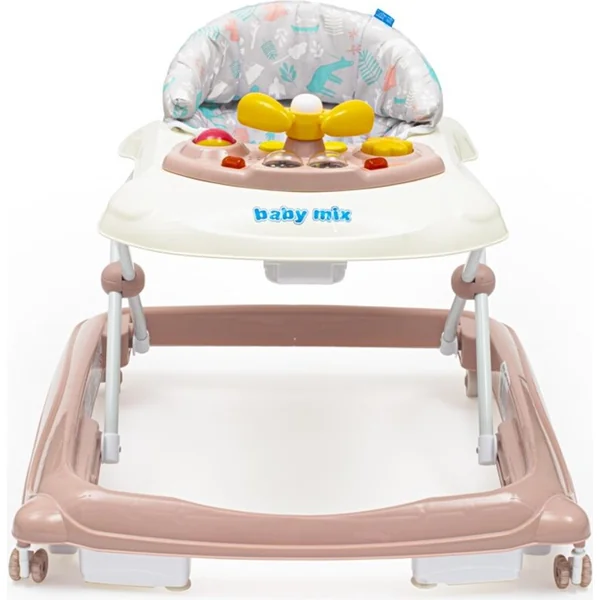 Trotteur pour enfants Baby Mix avec volant et roues en silicone rose