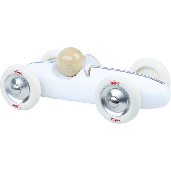 VOITURE DE COURSE VINTAGE GRAND PRIX EN BOIS - BLANCHE - MODELE MOYEN