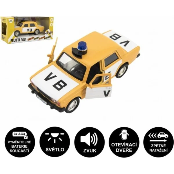 Voiture de police VB métal/plastique 12cm à rétrofriction, à piles, avec lumière et son
