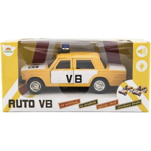Voiture de police VB métal/plastique 12cm à rétrofriction, à piles, avec lumière et son